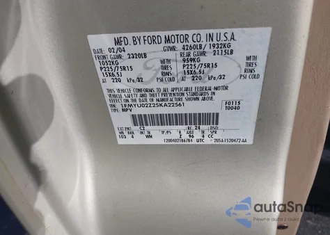 2005 Ford Escape Xls z USA, uszkodzony, nr VIN 1FMYU02Z25KA22561